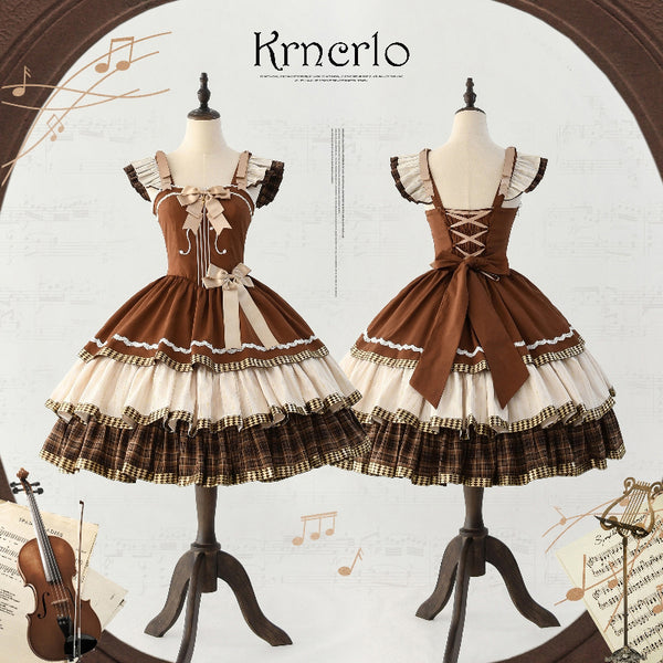 弦楽器の刺繍ジャンパースカート - Brown – ManusMachina