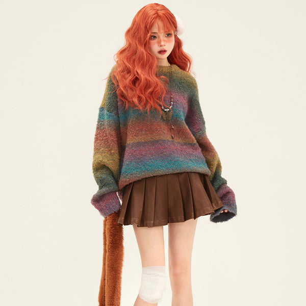Rainbow Colors Loose Fitting Knit Sweater