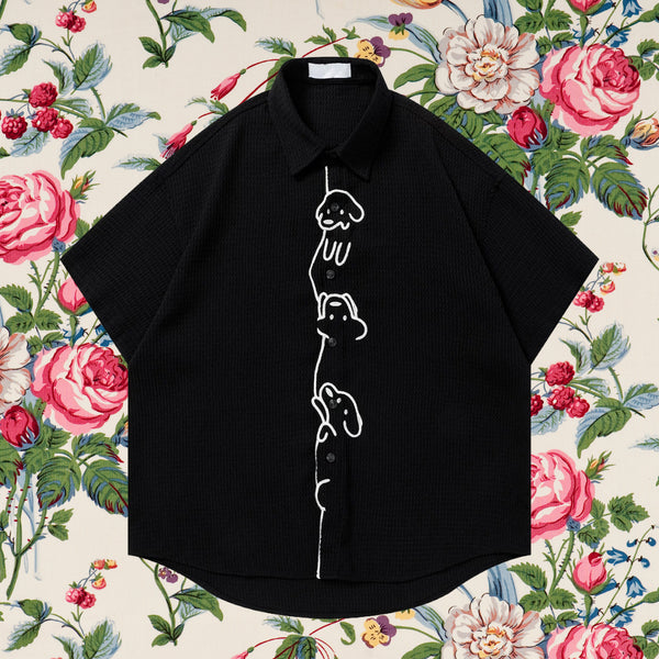 子犬の刺繍シャツ - Black – ManusMachina