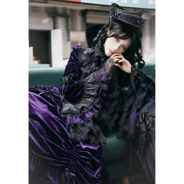 本紫の王妃の刺繍ゴシックブラウスと刺繍ティアードスカートと刺繍フィッシュテールスカート[2024年7月上旬-7月下旬発送予定]