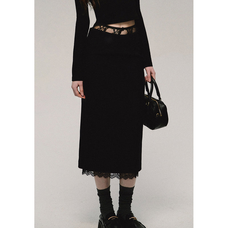 Black Embroidered Straight Skirt