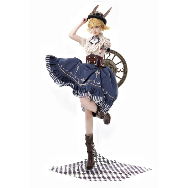 ドールなお嬢様のリボンブラウスとストラップスカート - Pink