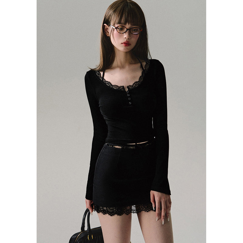 Black Embroidered Straight Skirt