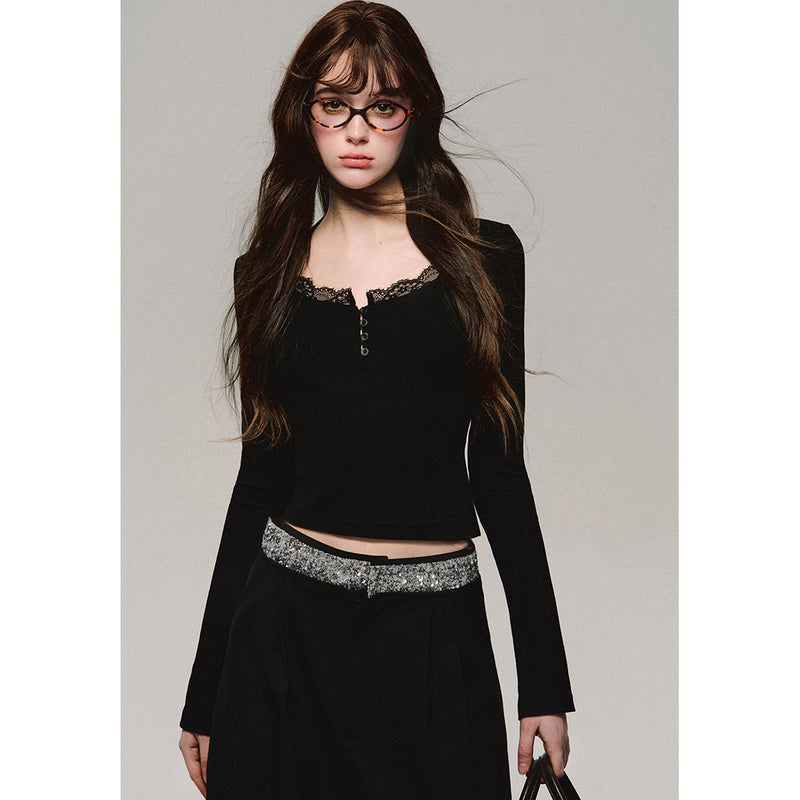 Black Embroidered Knit Top