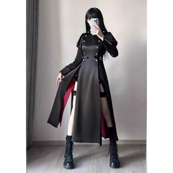 沈黙の修道女のゴシックワンピースとフードケープ - Black Red[2026年5