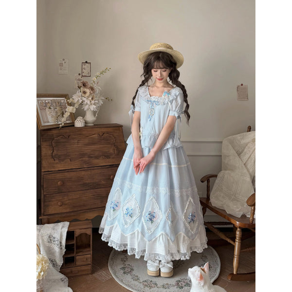 紫陽花の花の刺繍スカートとブラウス - Light Blue – ManusMachina