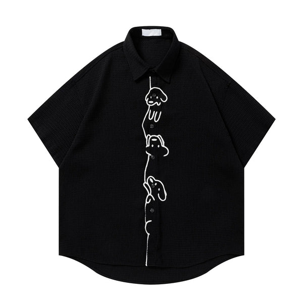 子犬の刺繍シャツ - Black – ManusMachina