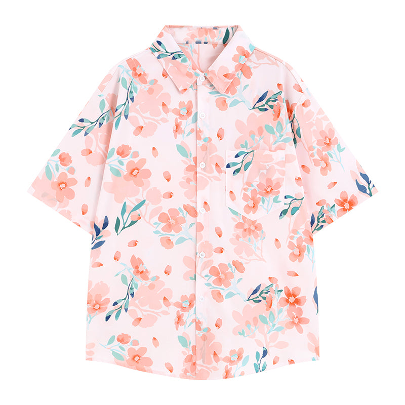 桜色の花模様シャツ