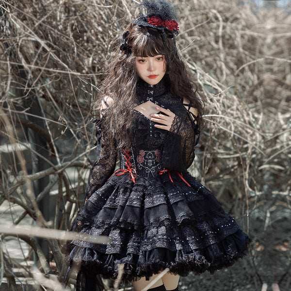 暗黒薔薇の刺繍コルセットジャンパースカート-Short Ver. – ManusMachina