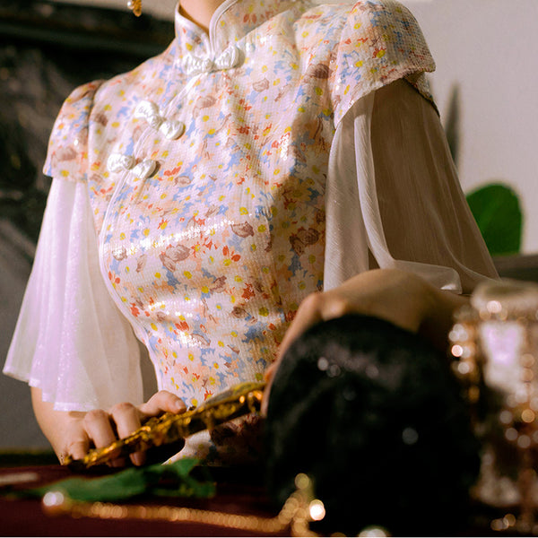 群芳の花刺繍チャイナワンピース