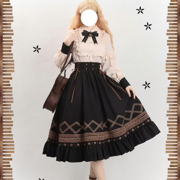 漆黒の幾何学刺繍コルセットスカート
