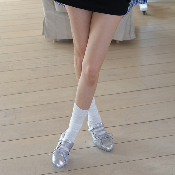 Metallic Silver Ribbon Mary Jane Heel Shoes