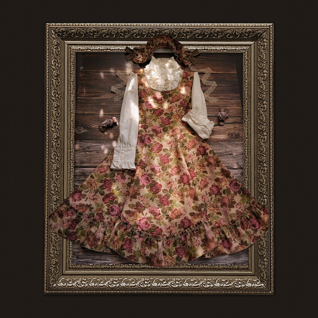 薔薇の油彩画の編み上げジャンパースカート[2023年12月上旬-2024