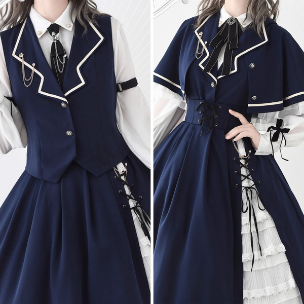 魔法学園のお嬢様のケープとベストとブラウスとコルセットスカート