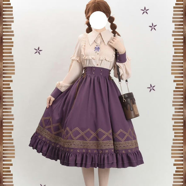 深紫の幾何学刺繍コルセットスカート