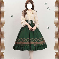 深緑の幾何学刺繍コルセットスカート