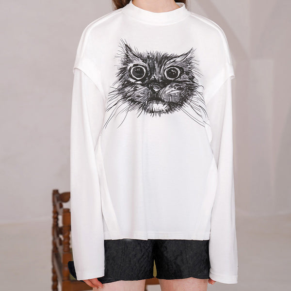 黒猫のペン画ロングTシャツ – ManusMachina