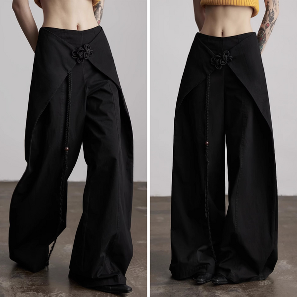 Chinese Knot Black Wide Pants