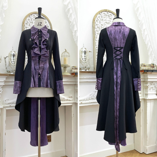 中世貴族のヴィクトリアンテールブラウス - Black Purple[2025年12月上旬-12月下旬発送予定]