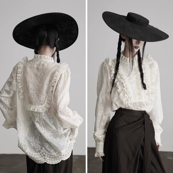 Floral Embroidered Lace Frill Blouse
