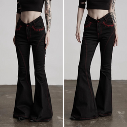 Punk Embroidered Flared Denim Pants