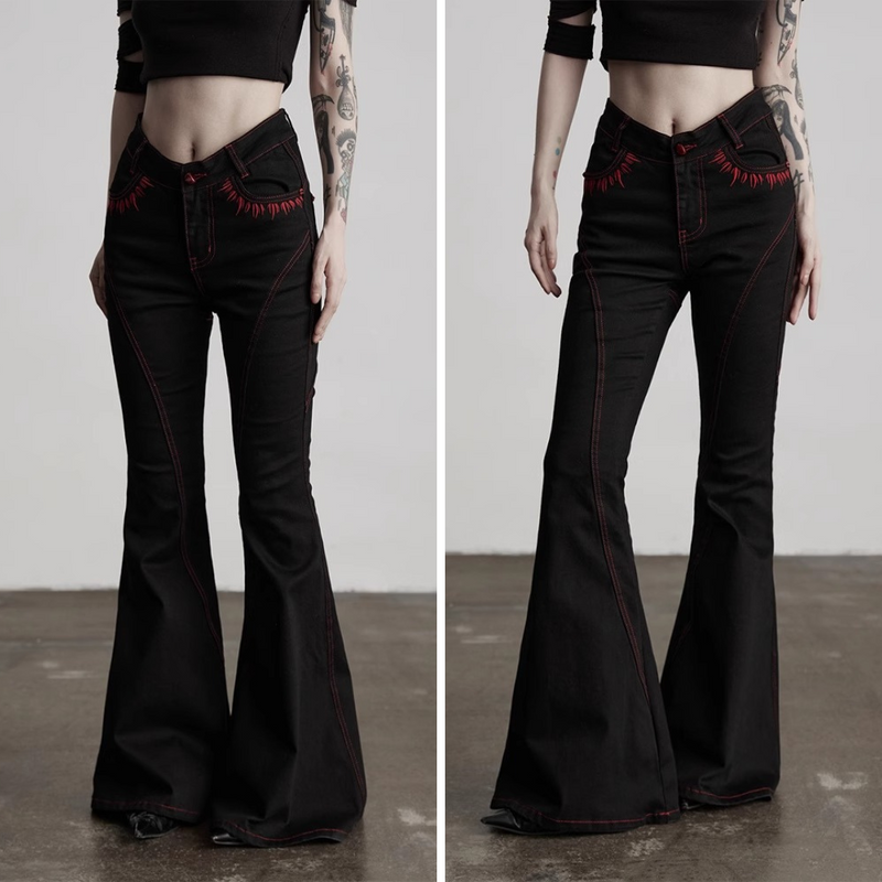 Punk Embroidered Flared Denim Pants