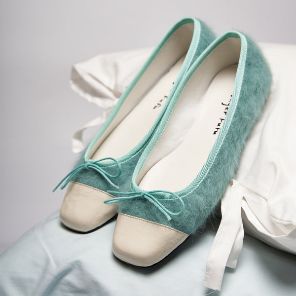 Mint Green Fur Round Toe Flat Ballet Shoes