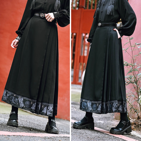 漆黒の兎の挿絵ロングプリーツスカート