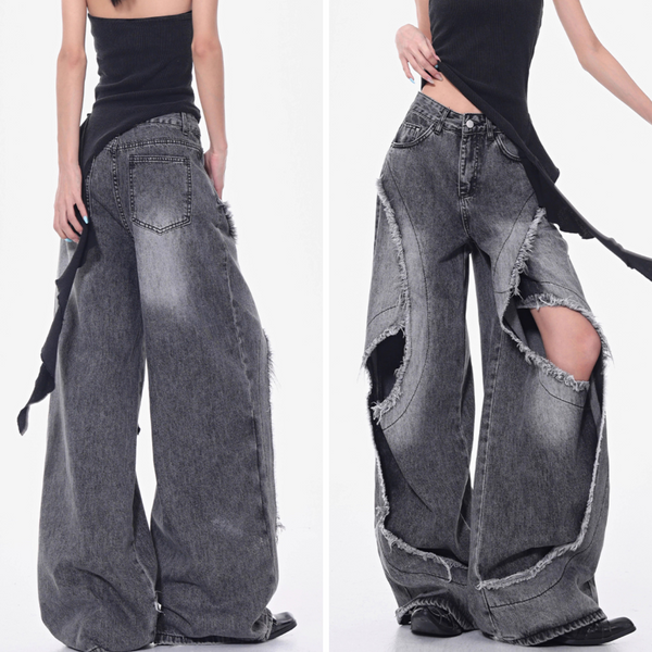 Distressed Wide Denim Pants