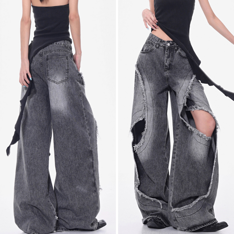 Distressed Wide Denim Pants