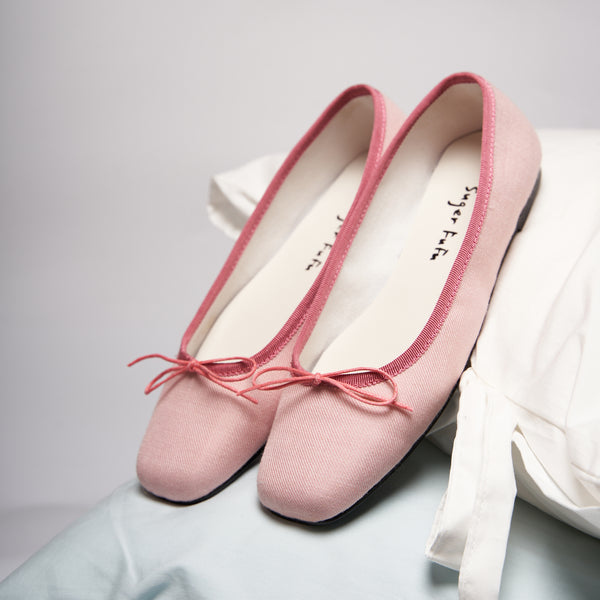 Pink Canvas Round Toe Flat Ballet Shoes