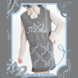 Gray and Light Blue Vest and Skirt with a Ribbon Pattern[2025年2月下旬-3月中旬発送予定]