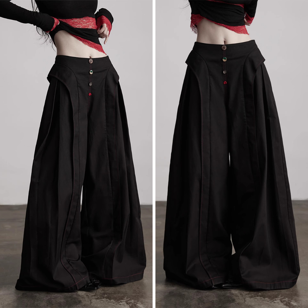 Planet Button Black Wide Pants