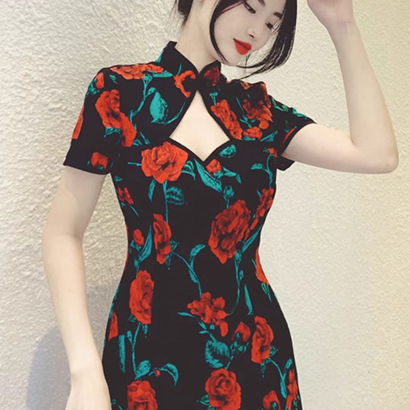 Crimson Lady's Retro Dress