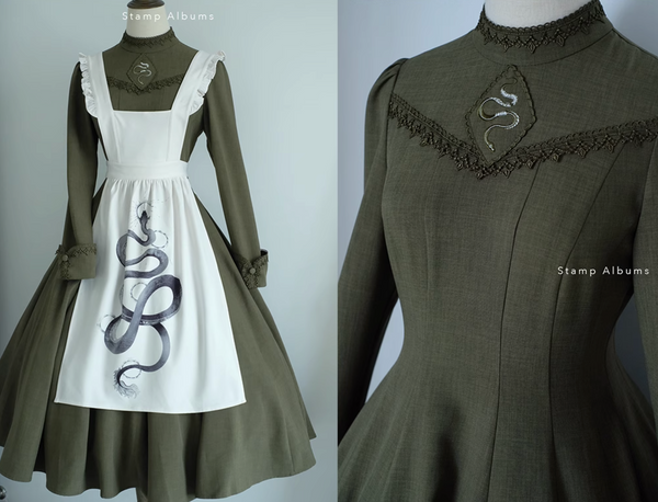 Black lady's embroidered classical dress and snake print apron [Planned to be shipped in late May 2023]