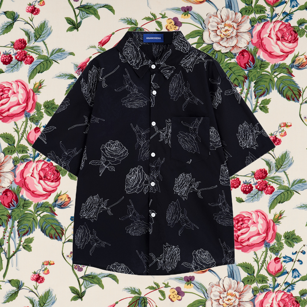 黒薔薇の線画シャツ – ManusMachina