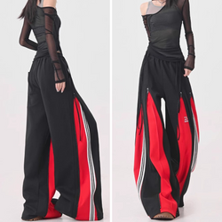Red Switching Wide Track Pants