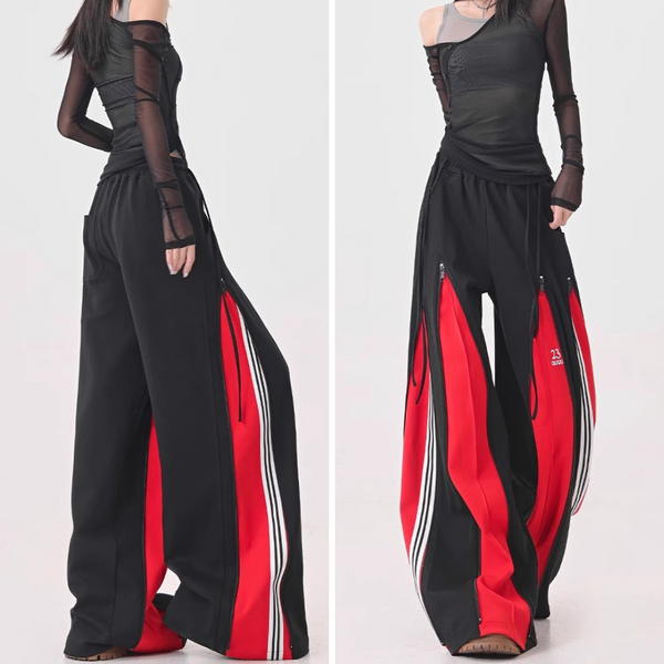 Red Switching Wide Track Pants