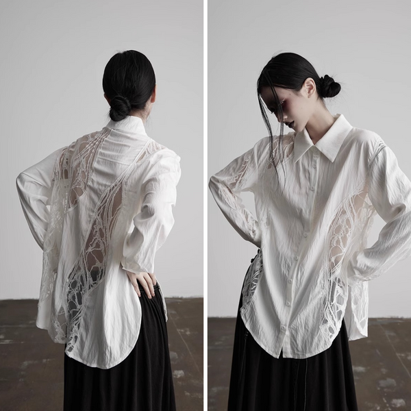 White Slit Lace Blouse