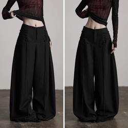 Black Wide Pants with Side Ribbon
