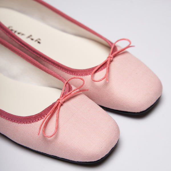 Pink Canvas Round Toe Flat Ballet Shoes