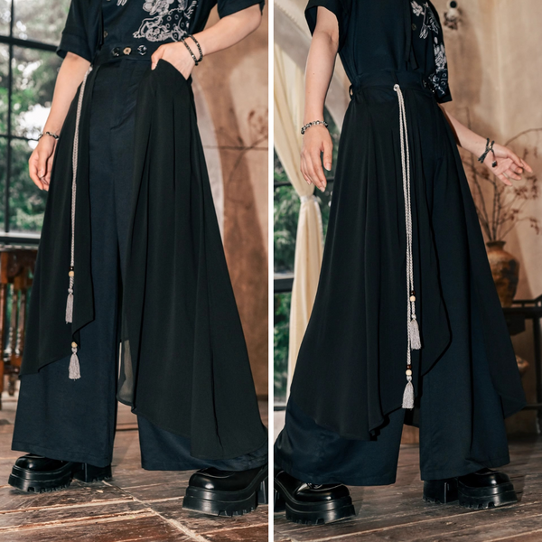 漆黒の夜空のレイヤードワイドパンツ