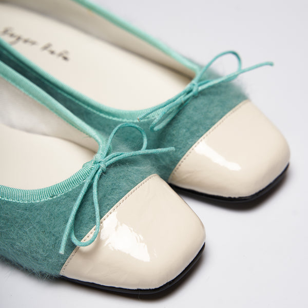 Mint Green Fur Round Toe Flat Ballet Shoes