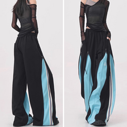 Light Blue Switching Wide Track Pants