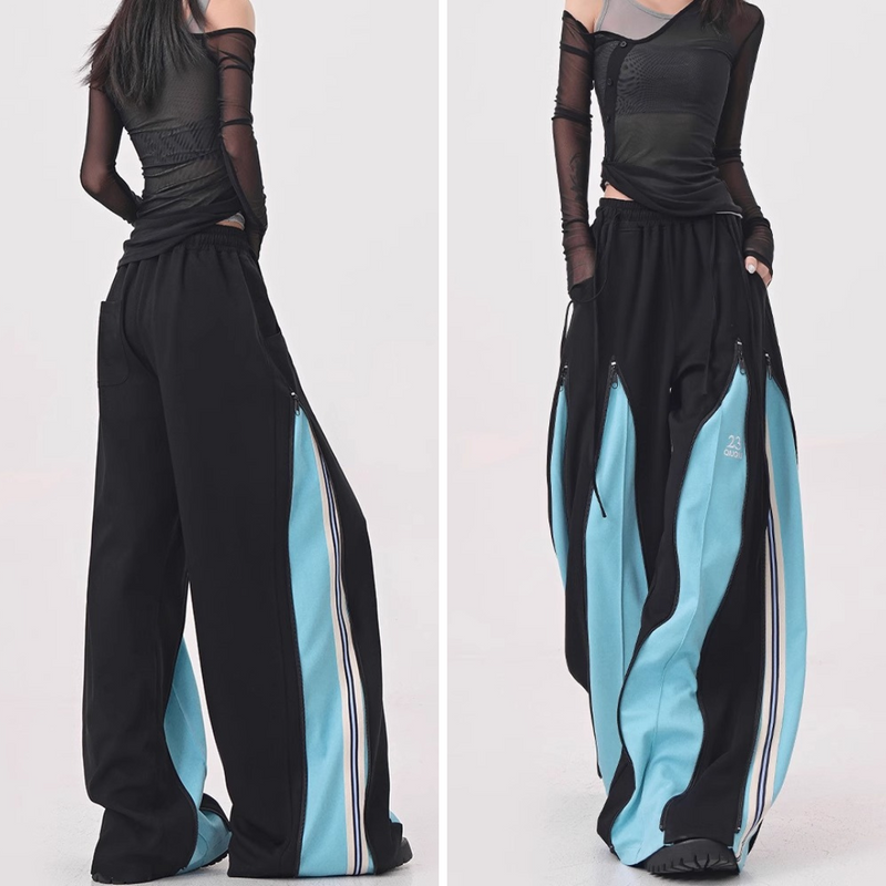 Light Blue Switching Wide Track Pants
