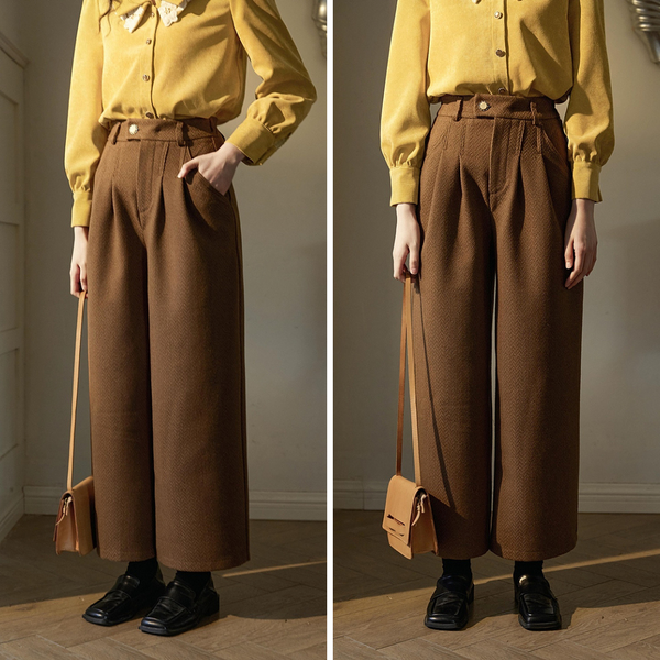 Dark Brown Herringbone Wide Pants