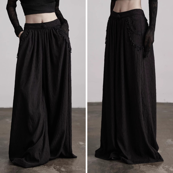 Stone Pendant Black Wide Pants