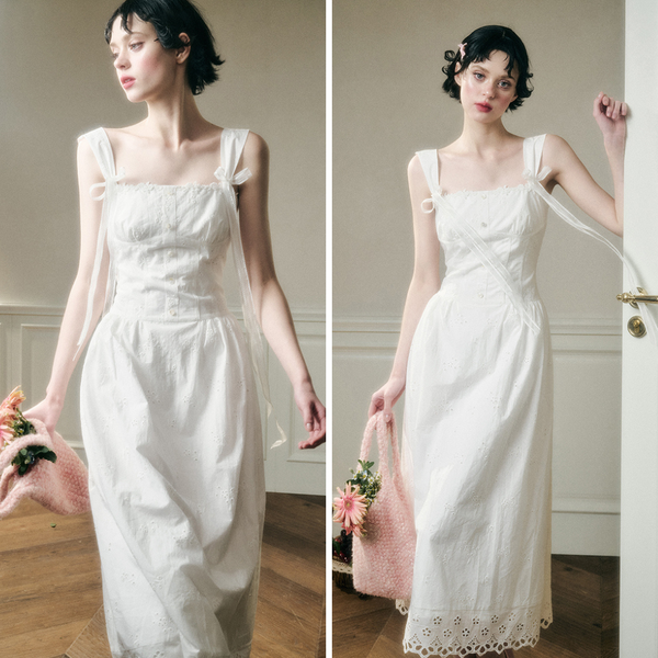 Flower Embroidered Cotton Camisole Dress