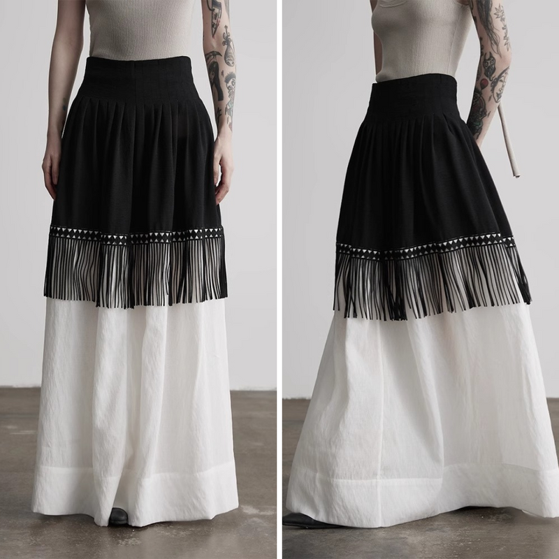 Black and White Fringe Long Skirt