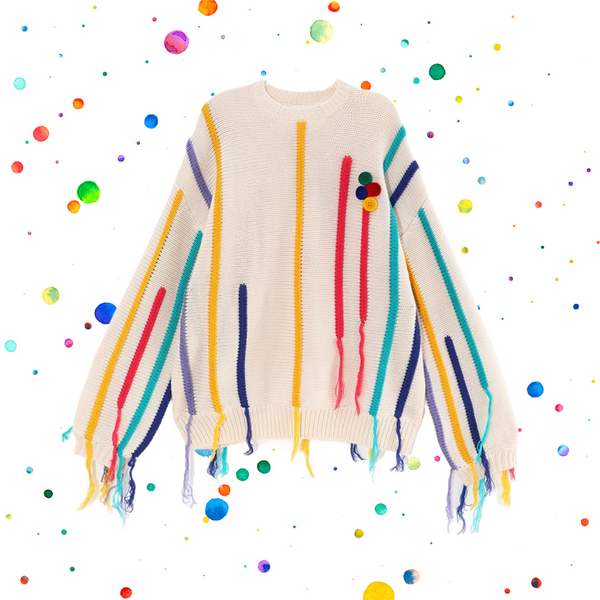 Rainbow Fringe Knitted Sweater
